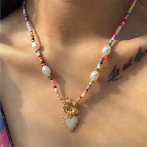 Anthropologie multi color bead heart charm Necklace